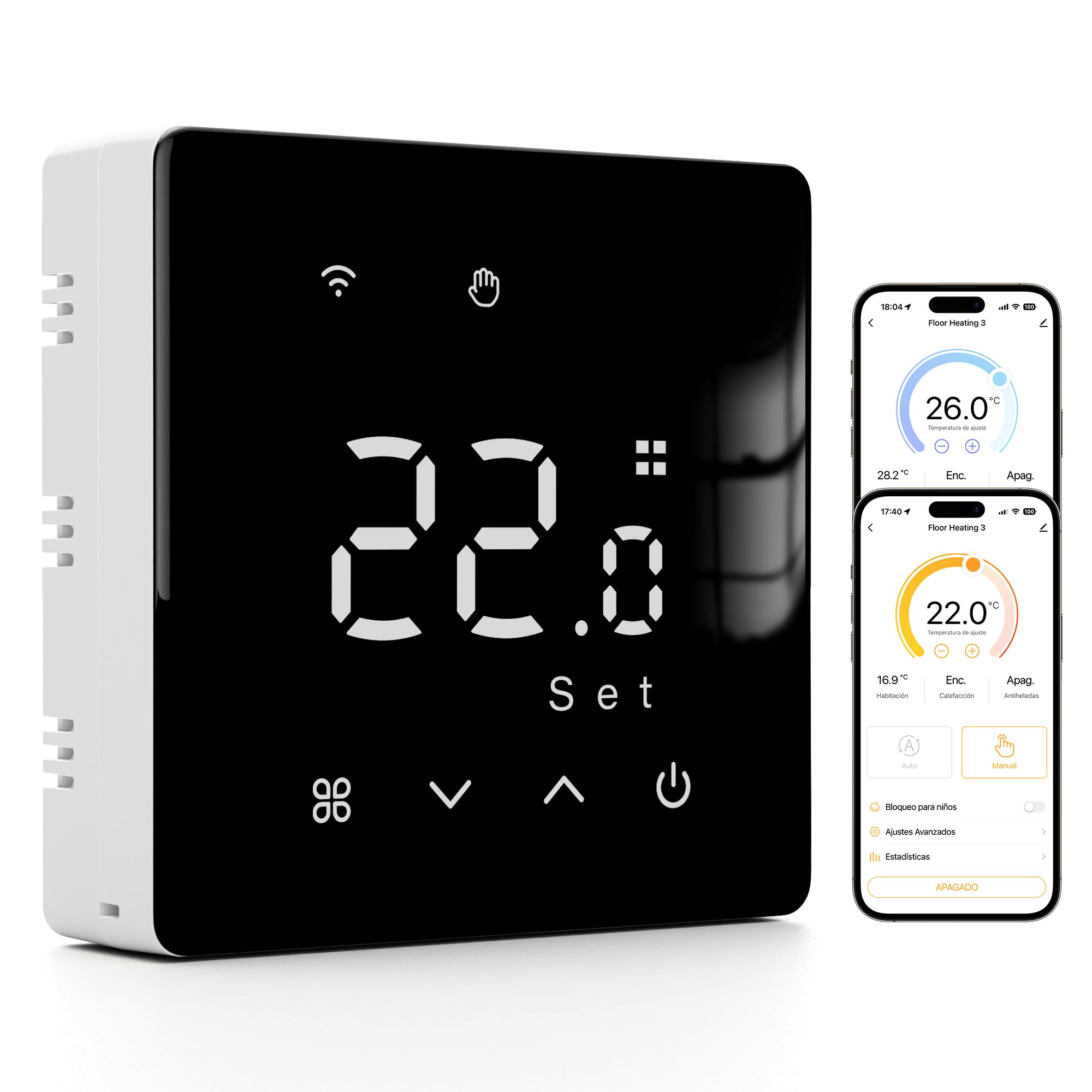 Termostato Wi-Fi Alimentado por Pilas, Modelo para Caldera, 230 V, Negro