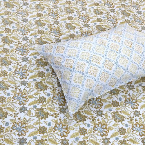 Image of TOAI Hand Block Printed Bedsheet | Bed Spread Flatsheet Bed Sheet | Pure Cotton | King Size 108 inchx108 inch | 300 TC Long Staple Cotton | 2 Reversible Pillow Covers |Autumn Leaves