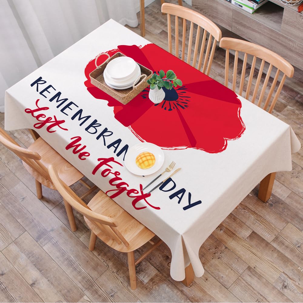 DALEXHM Table Cloth Wipe Clean Rectangular, wipeable tablecloths,Dining Table Cover for Kitchen Outdoor Garden Table,Red poppy sign for anniversary, on white background,54x72 in