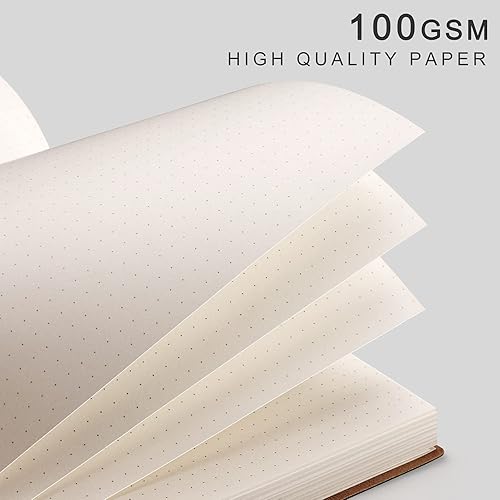 Miniatura 2 de EMSHOI Cuaderno de viñetas de puntos, diario grande de piel blanda B5, 192 páginas numeradas de 3.53 ozm, cuaderno de cuadrícula de puntos gruesos