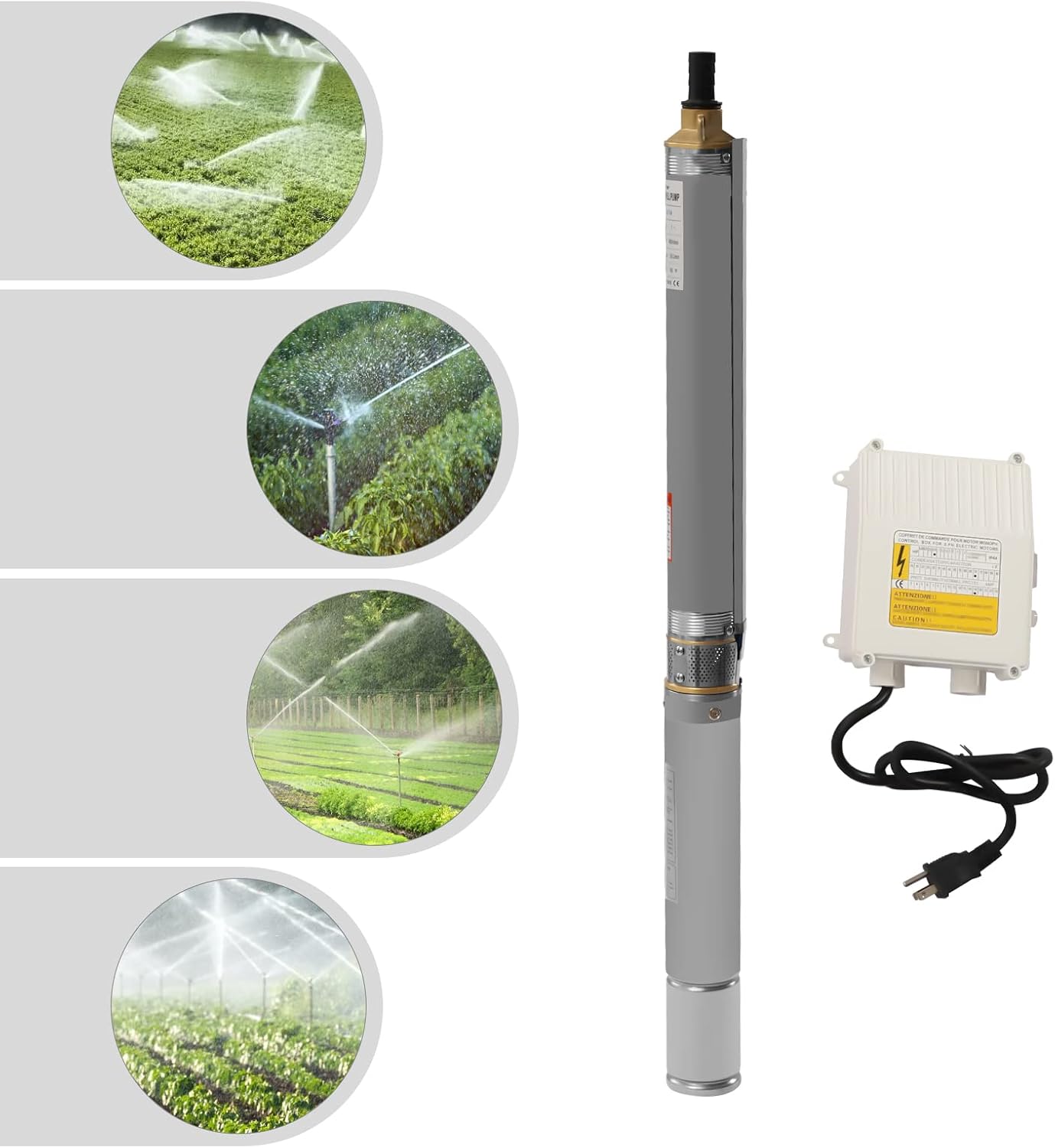 Submersible Pumps, 3" OD Pipe 110V/60Hz 0.27KW 0.5HP Electric Stainless Steel Deep Well Pump with 1" Outlet for Industrial and Home Use