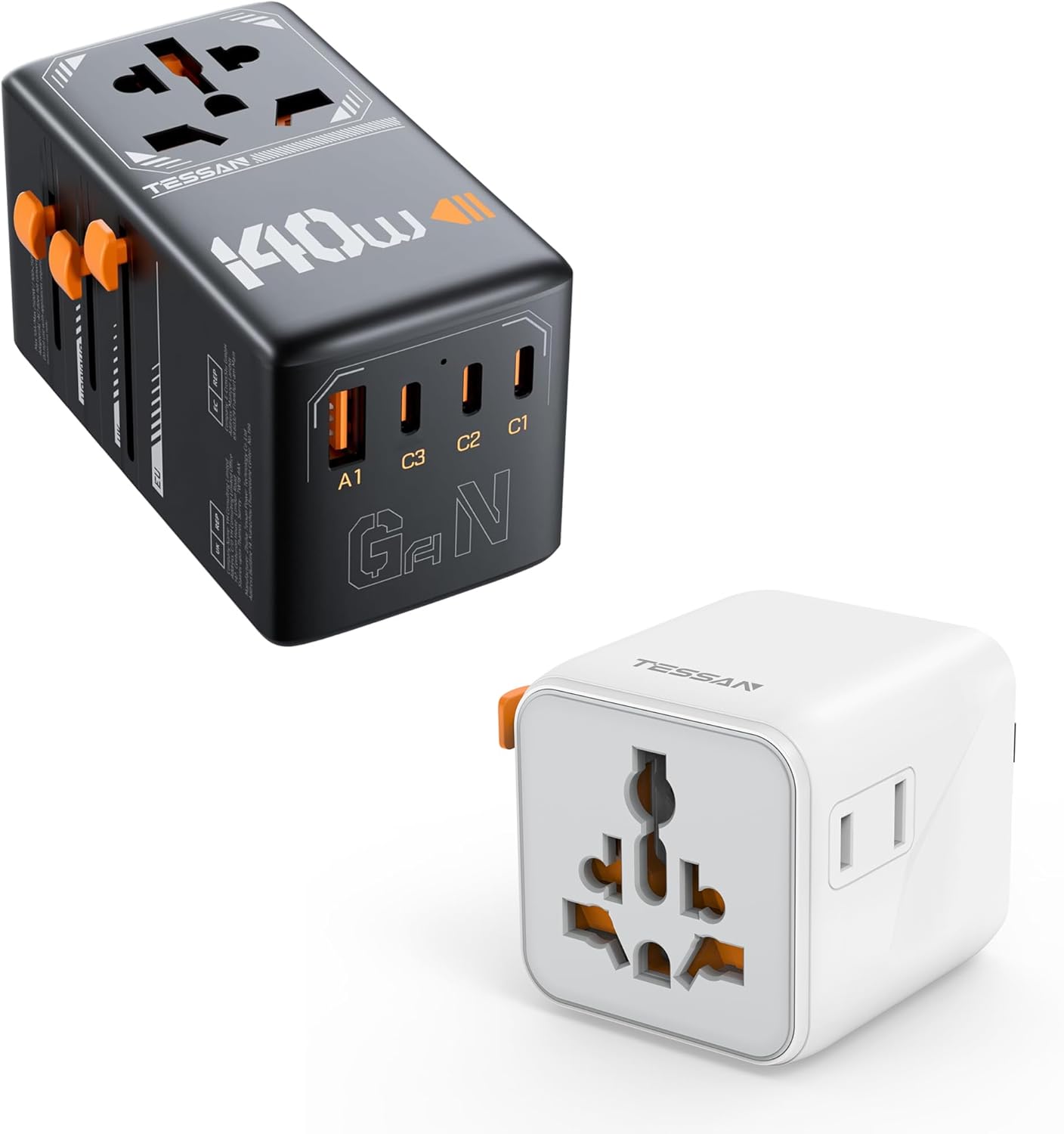 TESSAN Universal Travel Adapter with Dual AC Outlet Small Worldwide Plug Adaptor and GaN 140W International Power Adapter with 3 USB C and 1 USB A Ports (Type C G A I)