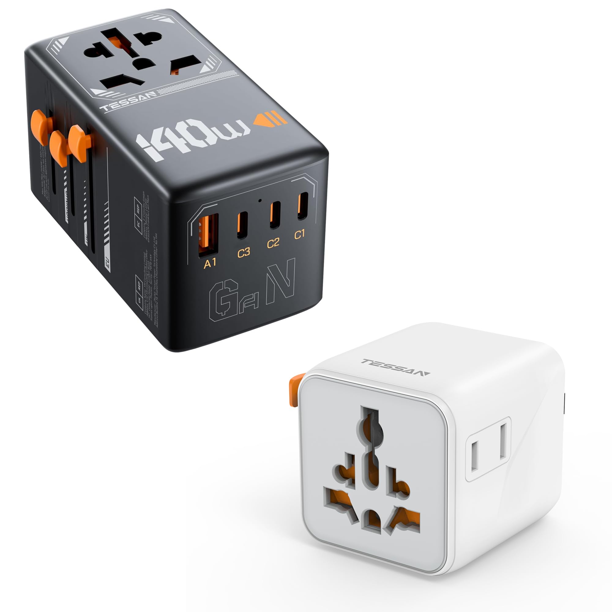 TESSAN Universal Travel Adapter with Dual AC Outlet Small Worldwide Plug Adaptor and GaN 140W International Power Adapter with 3 USB C and 1 USB A Ports (Type C G A I)