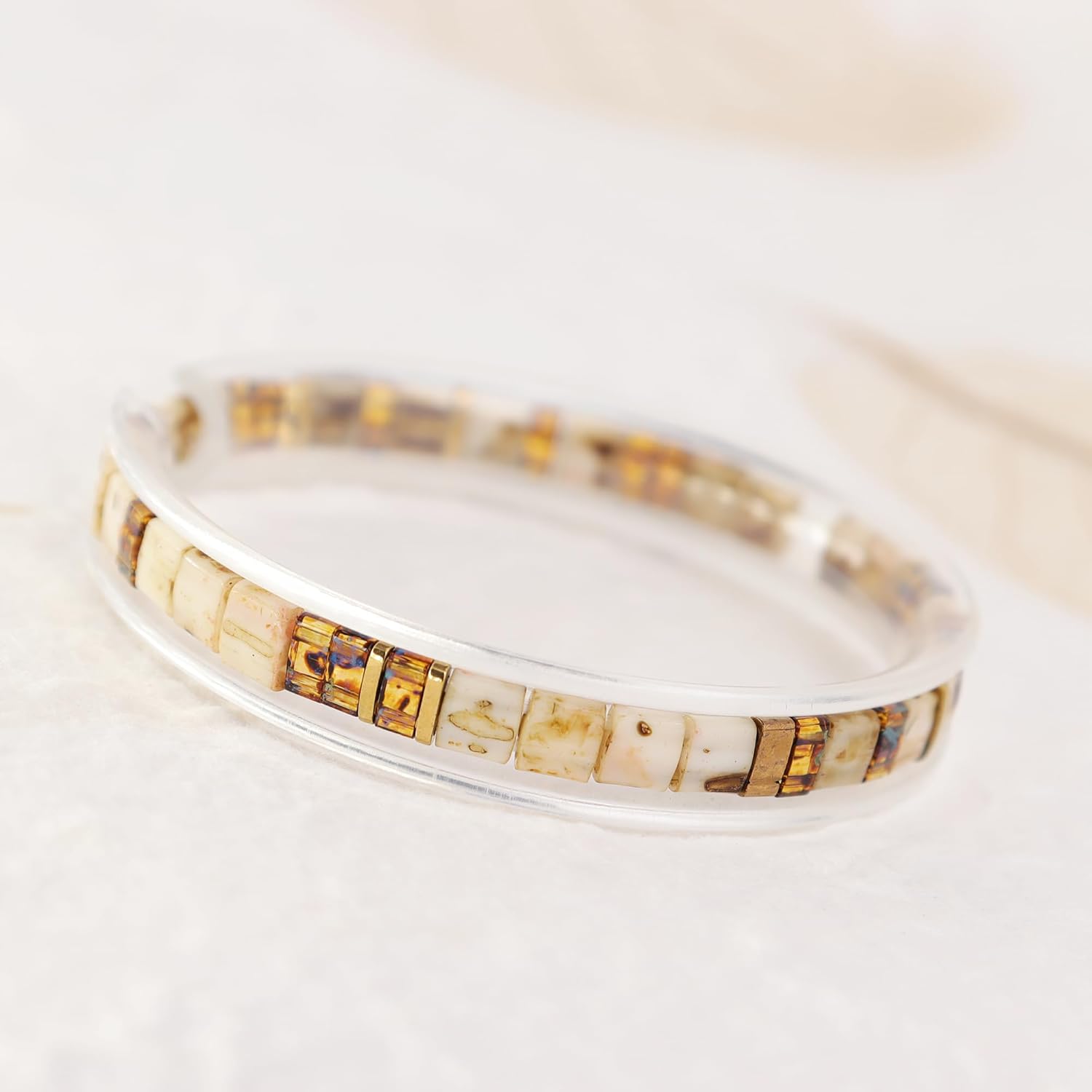 Tila Flat Beaded Stretch Bracelets for Women, Unique Stackable Colorful Square Beads Miyuk Link Bracelet Beach Summer Trendy Jewelry Gift - Image 6