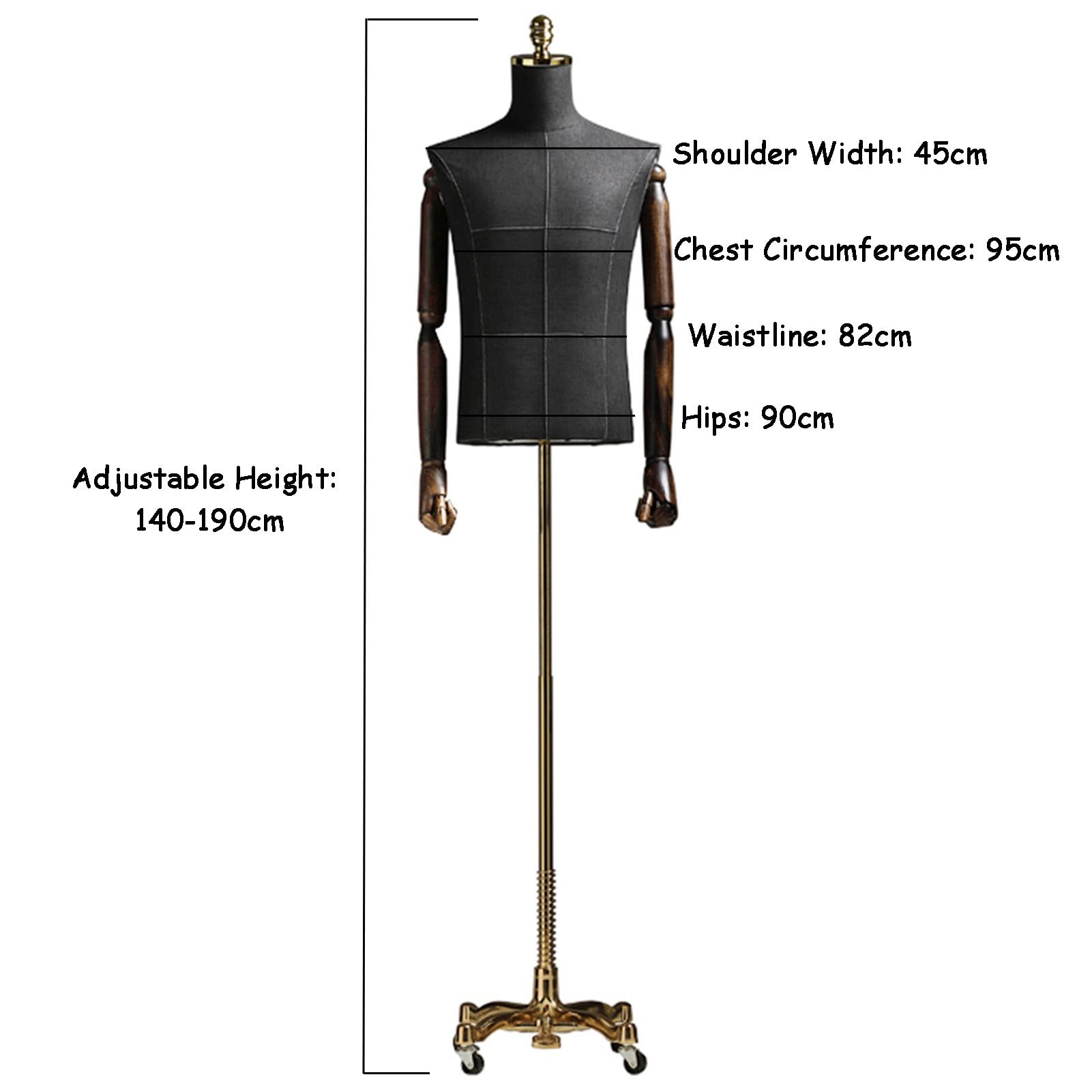 Maniquí Cuerpo Torso Masculino, Ventana Ropa Exhibición Busto Media Escala Sastres Maniquíes Cuerpo con Rueda Universal de Metal para Tienda Minorista Estudio de Fotografía, 4 Colo