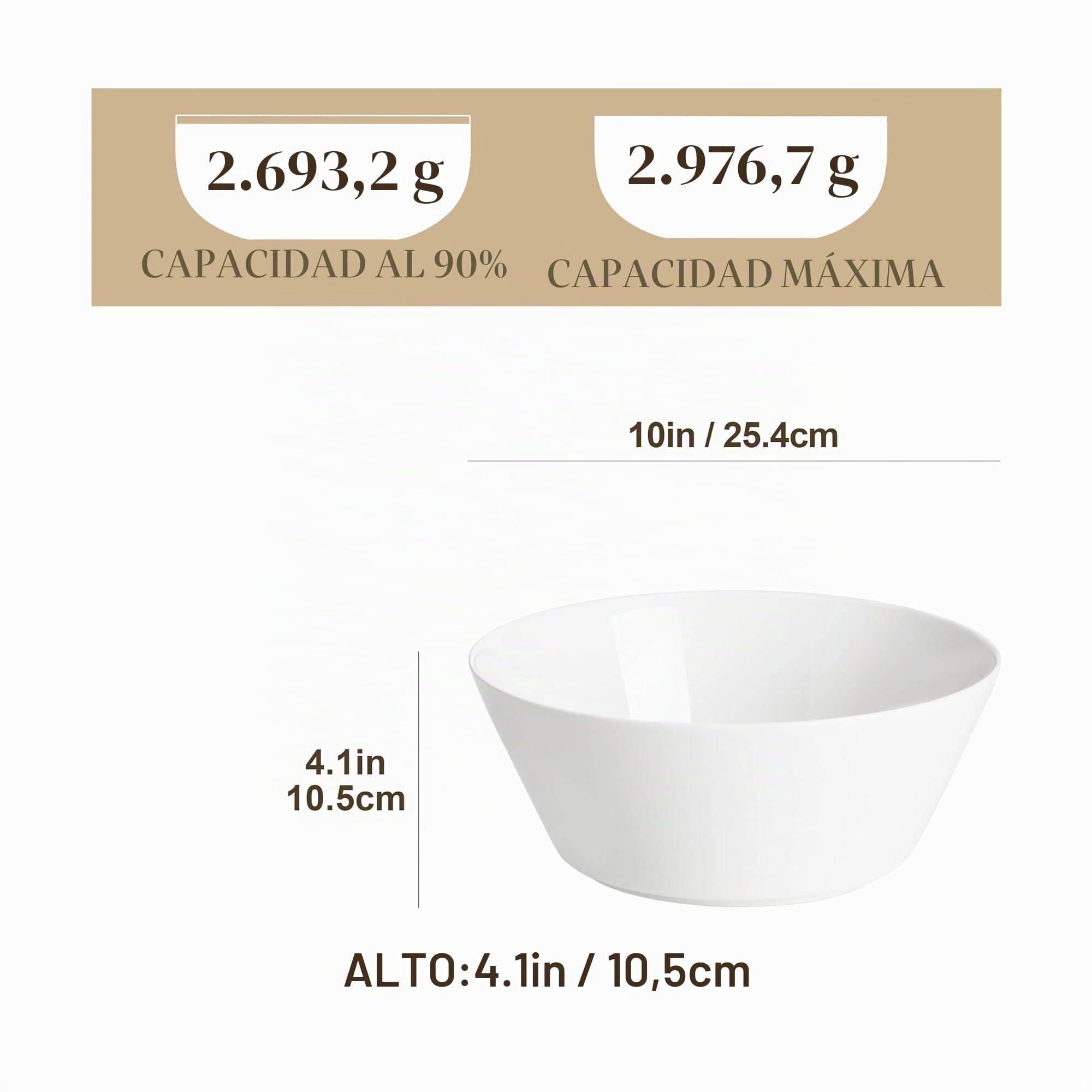 MALACASA Ensaladera de 3.1 L, Juego de 2 Cuencos Grandes de Porcelana para Frutas, Cuencos de Servicio para Ensalada, Fruta, Sopa, Ramen y Cereales, Blanco, Serie Regular