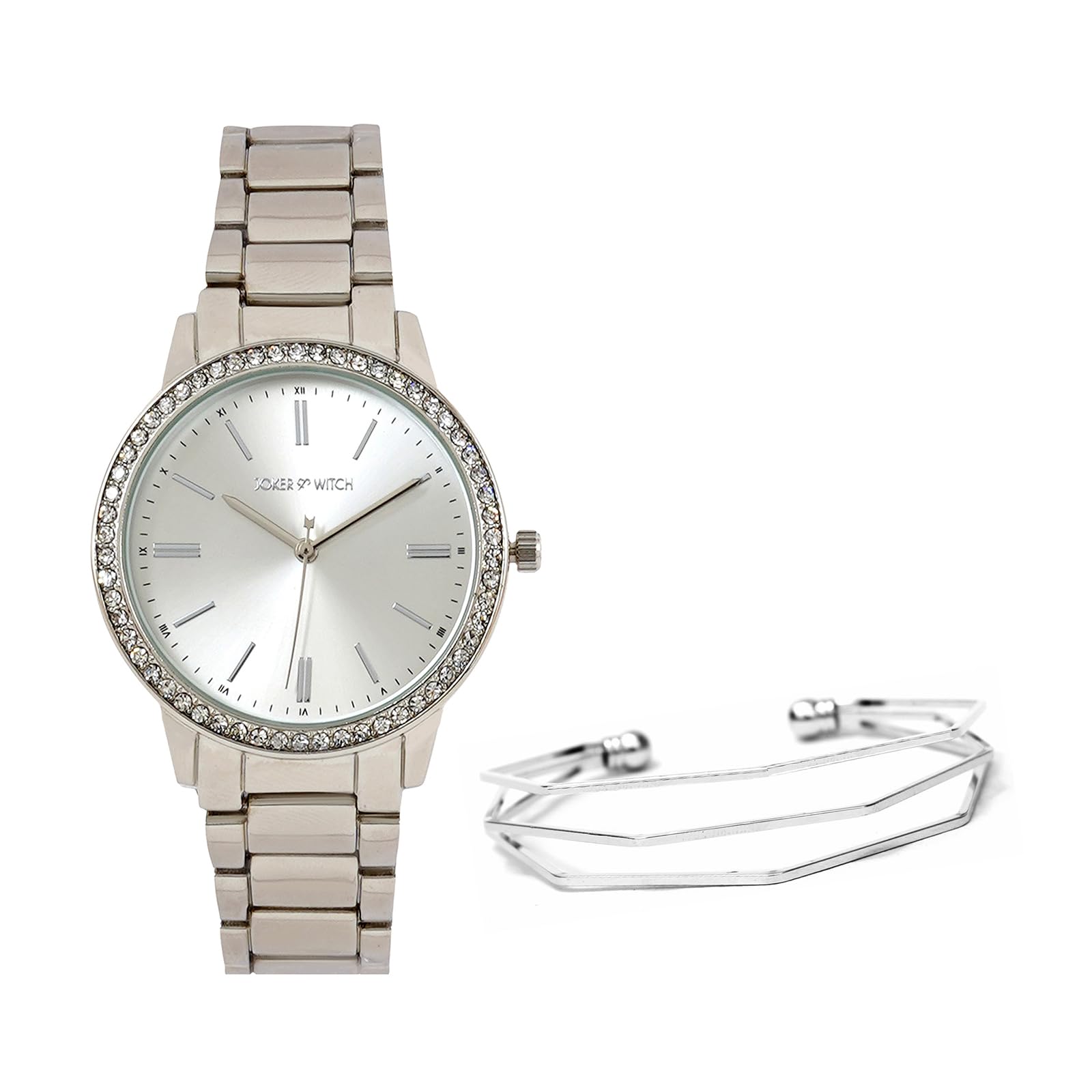 Joker & Witch Stainless Steel Women Cosmic Silver Dial Rhinestone Analog Watch Bracelet Stack, Silver Band (B0C7L8J7ZQ) Amazon Price History, Amazon Price Tracker