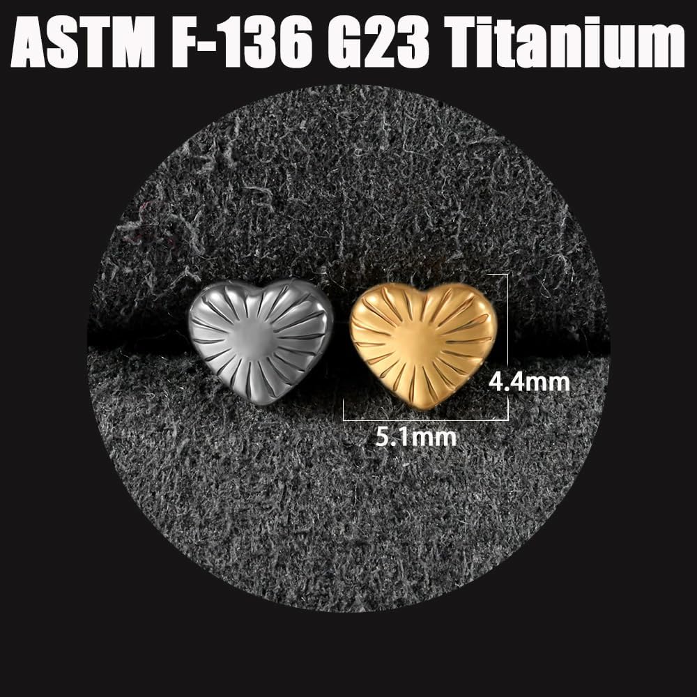 16G Heart Cartilage Flat Back Earrings Studs for Women G23 Titanium Internally Threaded Labret Monroe Lip Rings Conch Helix Stud Earring Medusa Piercing Jewelry 8mm - Image 3