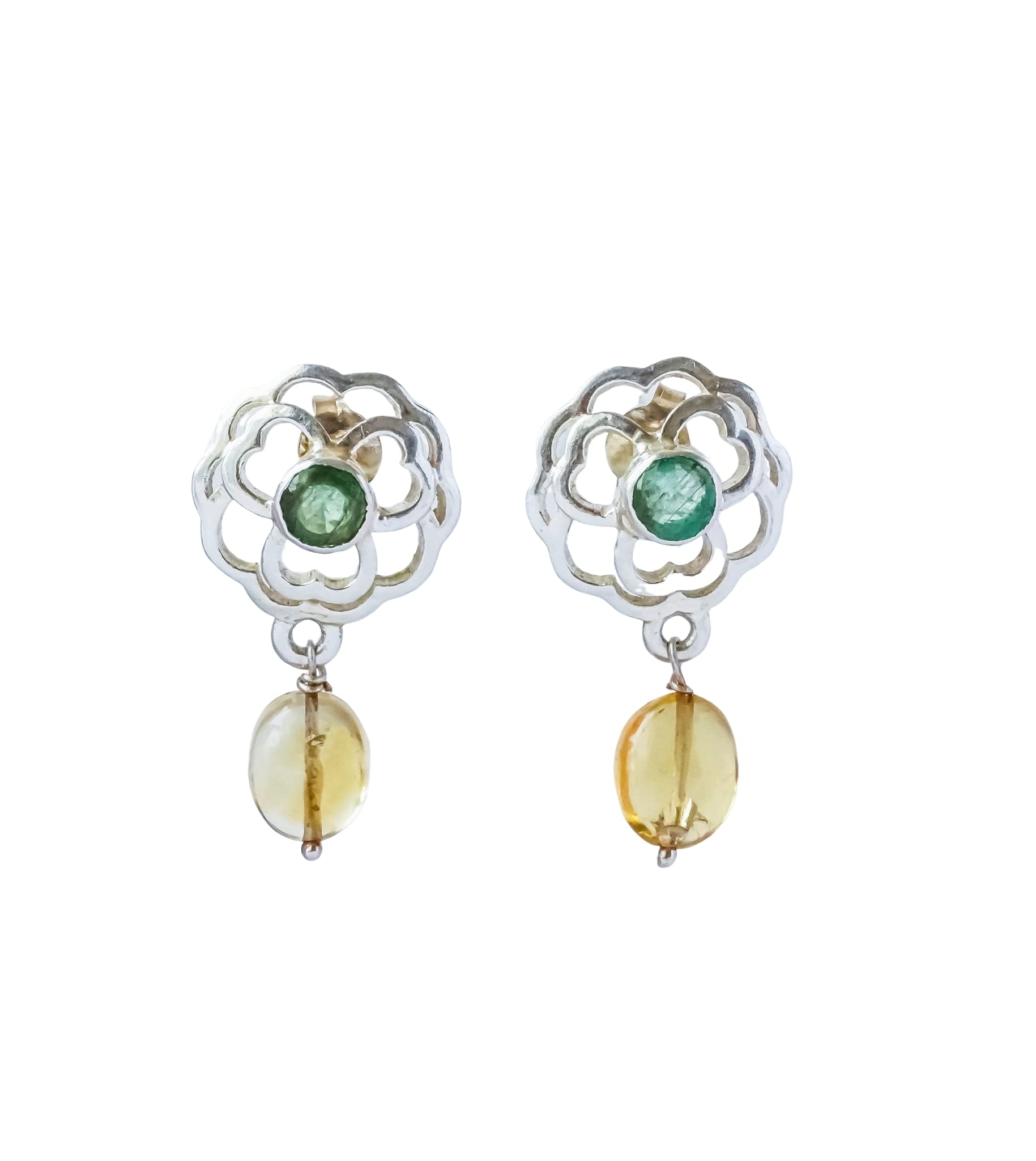 ShrimJewelsNatural Emerald and Citrine Gemstone Dnagle Jewelry,925 Sterling Silver dangle and drop Earlobe Earrings,Hanging party wear Gifts