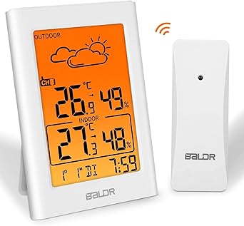 Amazon Co Jp デジタル温度計 湿度計 室内 室外 温湿度計 置き時計 ワイヤレス 最高最低温湿度表示 天気予報計 Lcd大画面 バックライト 三つセンサー コードレス 高精度 置きかけ式 温度湿度計 健康管理 Esolom A ホーム キッチン