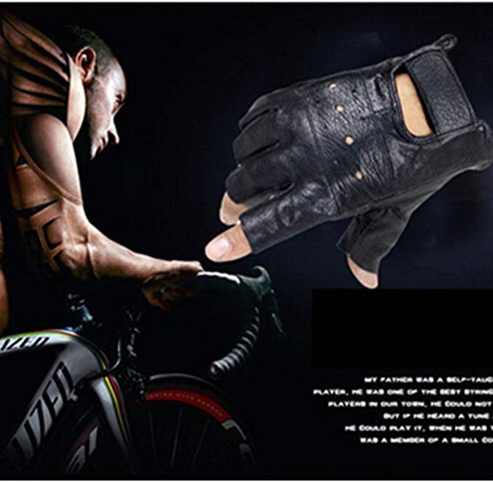 Long Keeper Fingerless Genuine Leather Gloves for Men Half Finger Driving Sport Gloves Black - Image 6