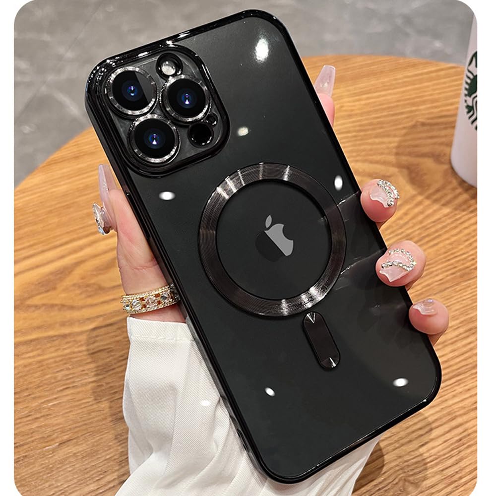 Magnetic Clear Case for iPhone 14 Pro Max Case Compatible with MagSafe Built-in Camera Lens Protector Soft Shockproof Slim Phone Case for 14 Pro Max 6.7" - Black
