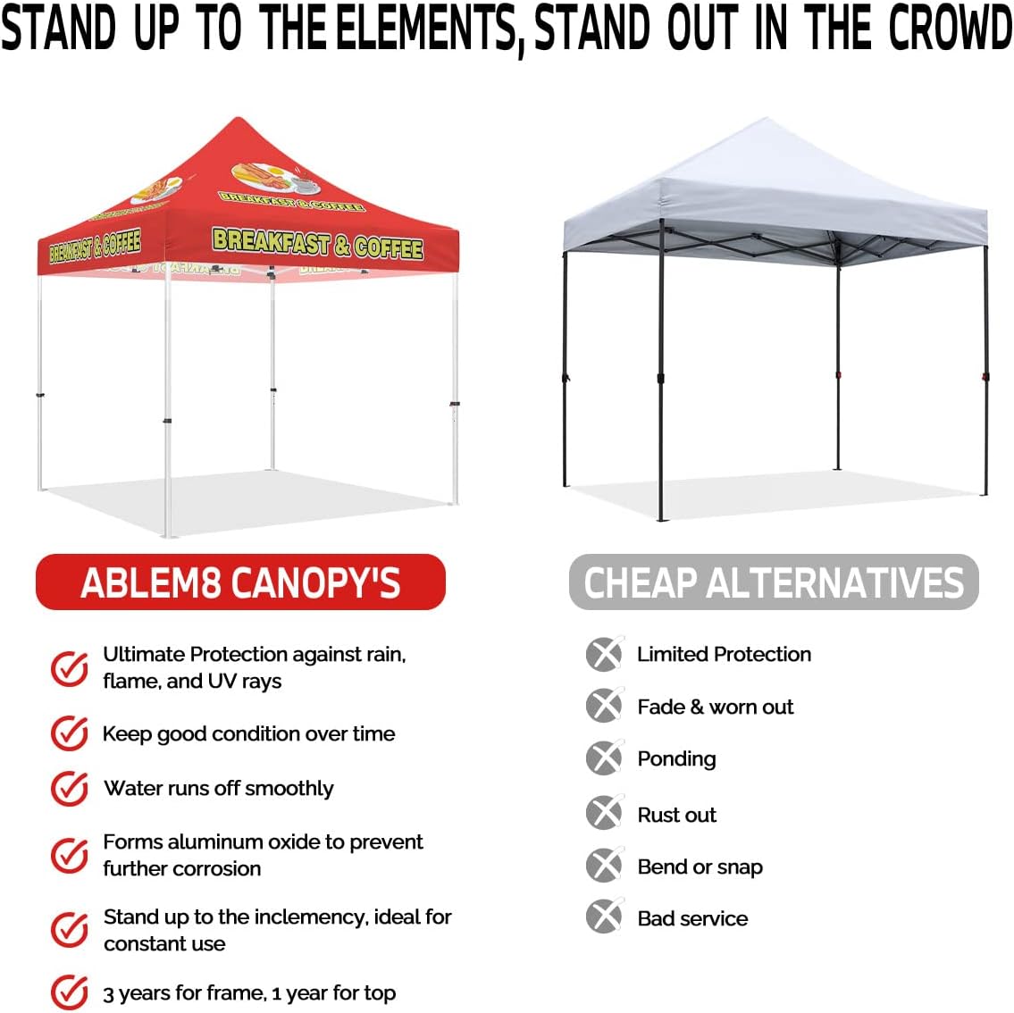 Coffee Vendor Tent 10x10 Custom Breakfast Booth Canopy Logo Print, Waterproof Polyester & Aluminum Frame, Ideal Coffee Stand Tent for Markets, Street Food, Events