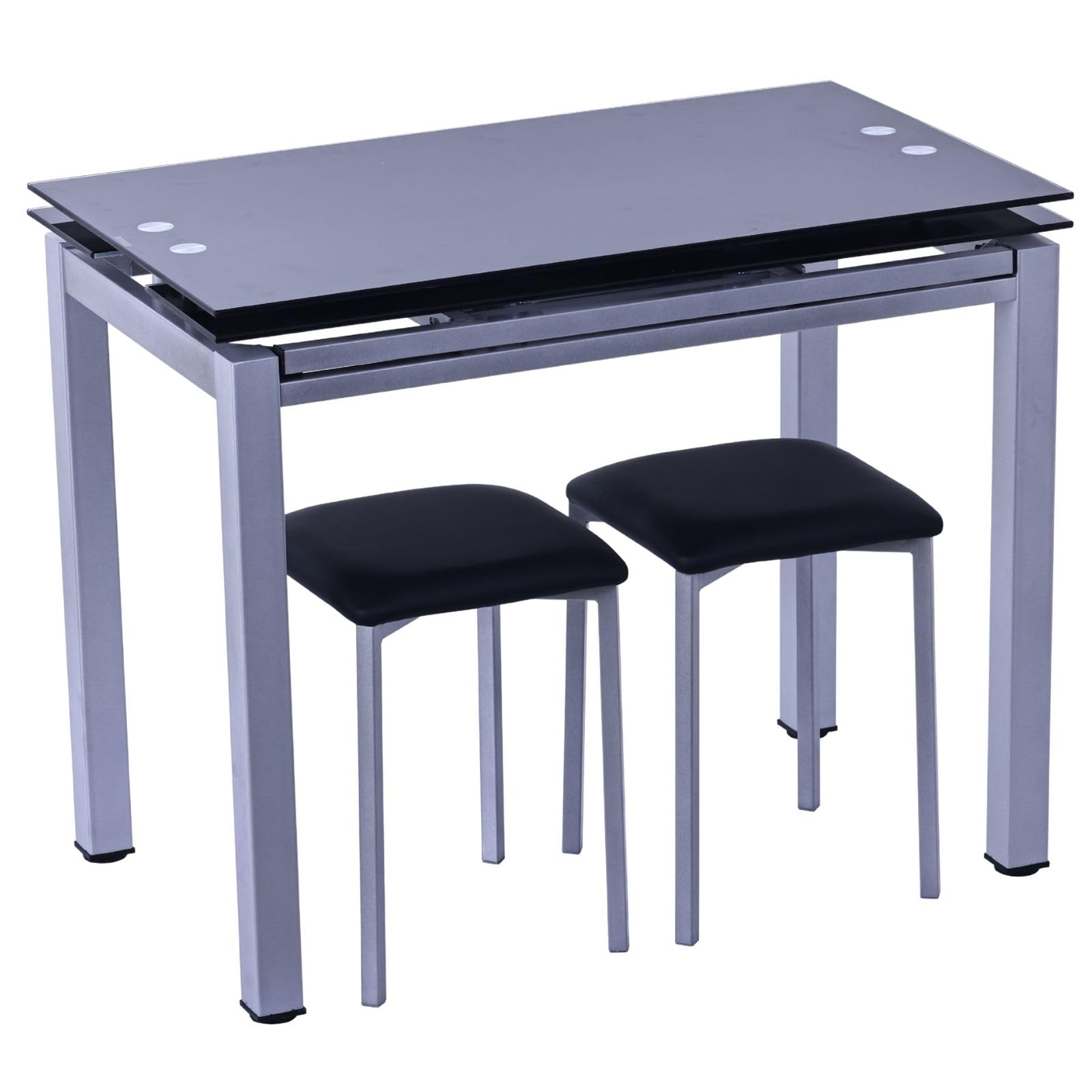 Lote de 2 Banquetas Cocina - Taburete Bajo con Estructura Metálica Gris Epoxi y Asiento de Madera de DM con Espuma, Acabado en Poliéster - Colores Blanco y Negro, 32x32x45 cm (Negro)
