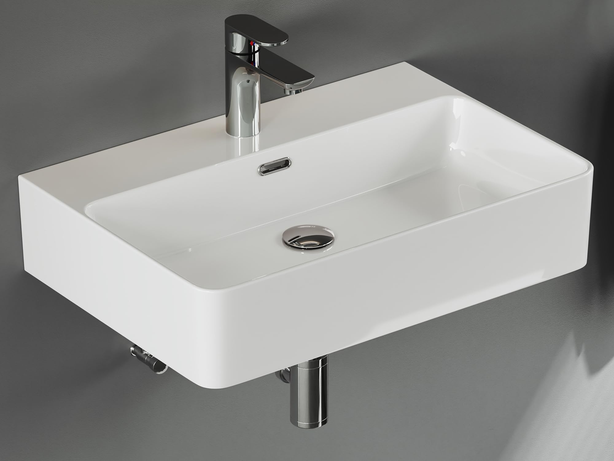 Aqua Bagno Keramik Waschbecken 60cm, Modernes Design für Bad & Gäste-WC, Aufsatzwaschbecken weiß