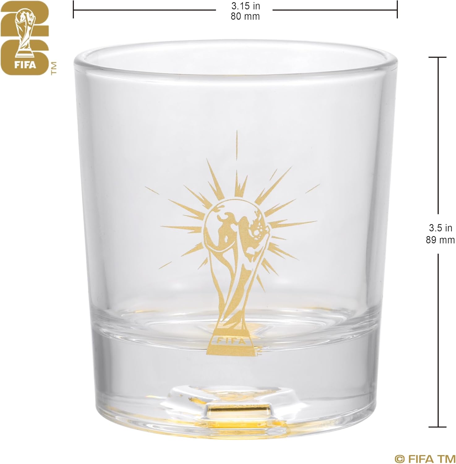 Official FIFA World Cup 2026 Edition - 8oz Whiskey Glass & Leather Coasters Gift Set - 2 of Each - Perfect for Parties, Bars, Tailgates, Mancaves & Gamedays - Once in a Lifetime Drinkware Set