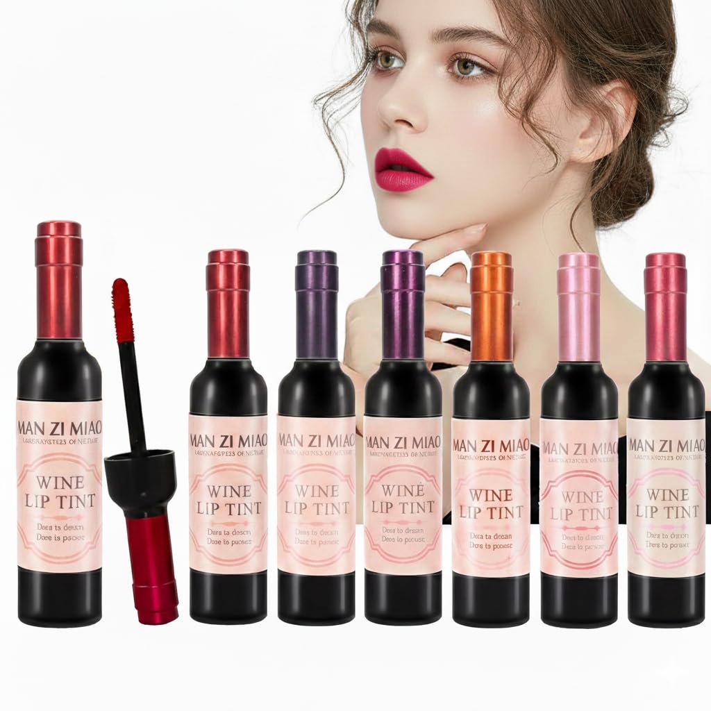 Wine Gloss Set | 6-Color Waterproof Lip Stain & Smudge-Proof Kit for Women | Long-Lasting Non-Drying Formula in Wine Bottle Design for Soft Natural Lips & Party Makeup Essentials