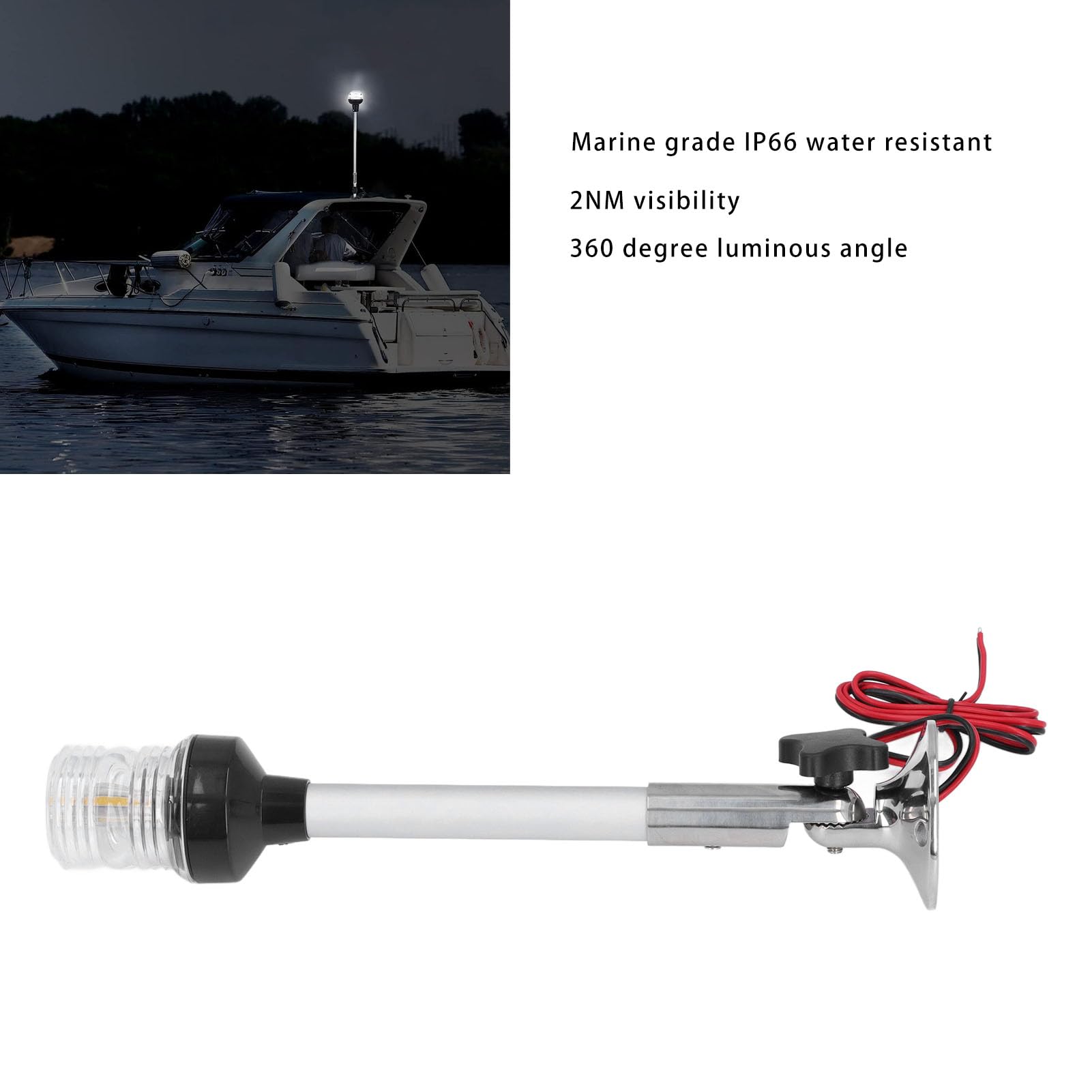 KANASI Luce di poppa per barca pieghevole a LED Visibilità 2NM Luce di ancoraggio per navigazione resistente all'acqua IP66 per barca pesca pontone