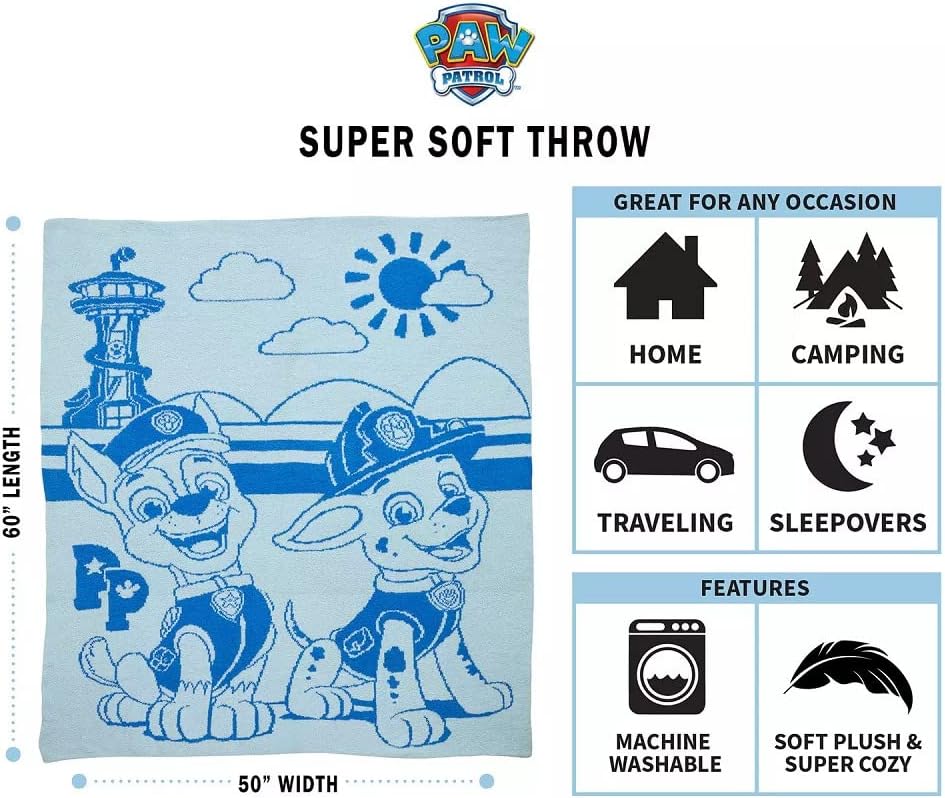 PAW PATROL Kids Super Soft Throw, 50" x 60" in Chase and Marshall