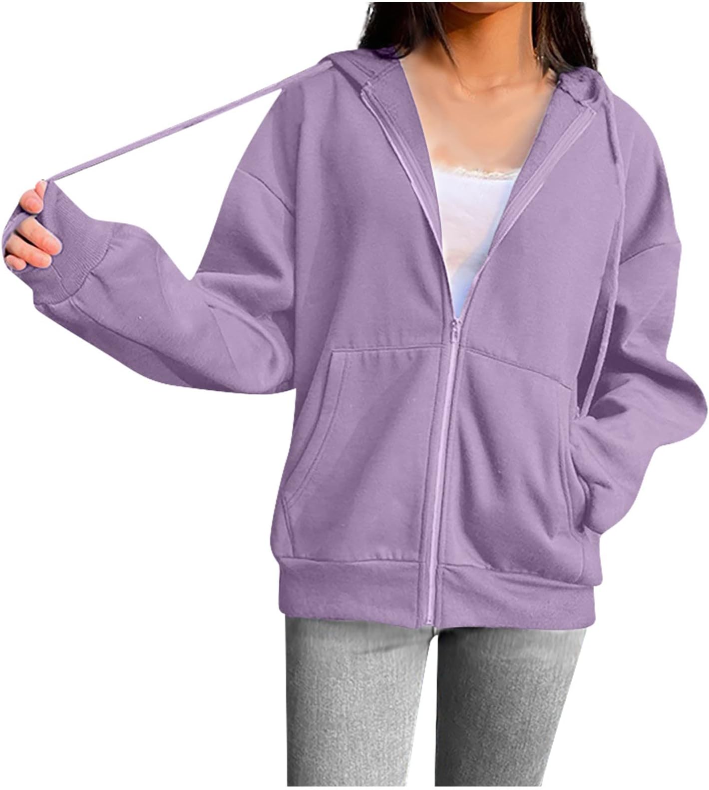 HUANKD Women's Athletic Wear Up Hoodie Oversized Sweatshirt with Pocket Hooded Long Sleeve Jackets Crop Hoodies