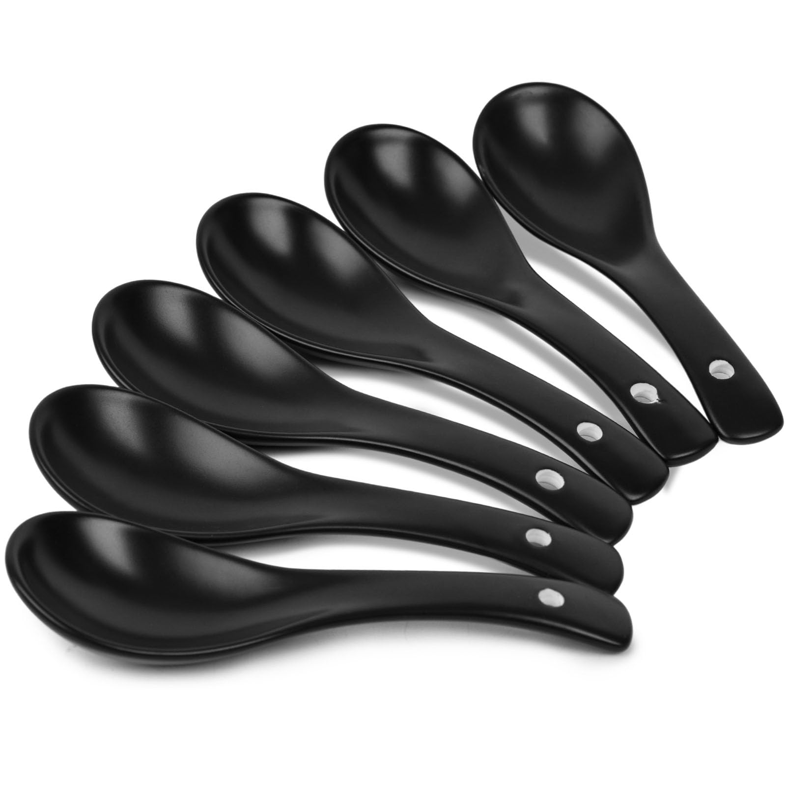 HANSGO Asian Soup Spoons Set of 6, 5.5" Ceramic Dessert Spoons for Pho Wonton Dumpling Ramen Miso Macaron, Dishwasher & Oven Safe