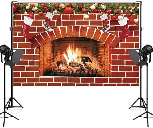 Miniatura 4 de Telón de fondo de chimenea de Navidad de 5.9 x 3.6 pies para fotografía, pared de ladrillo rojo, chimenea, regalo de calcetín de Navidad,