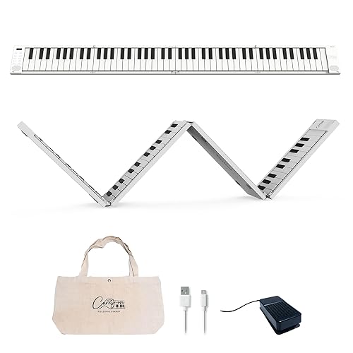 Piano Plegable de 88 Teclas de Equipaje - Ultra Portátil y de Tamaño Completo con 128 Voces y Conectividad MIDI USB - Teclado de Piano para Viajes Perfecto para Práctica, Viajes y Actuaciones - Blanco