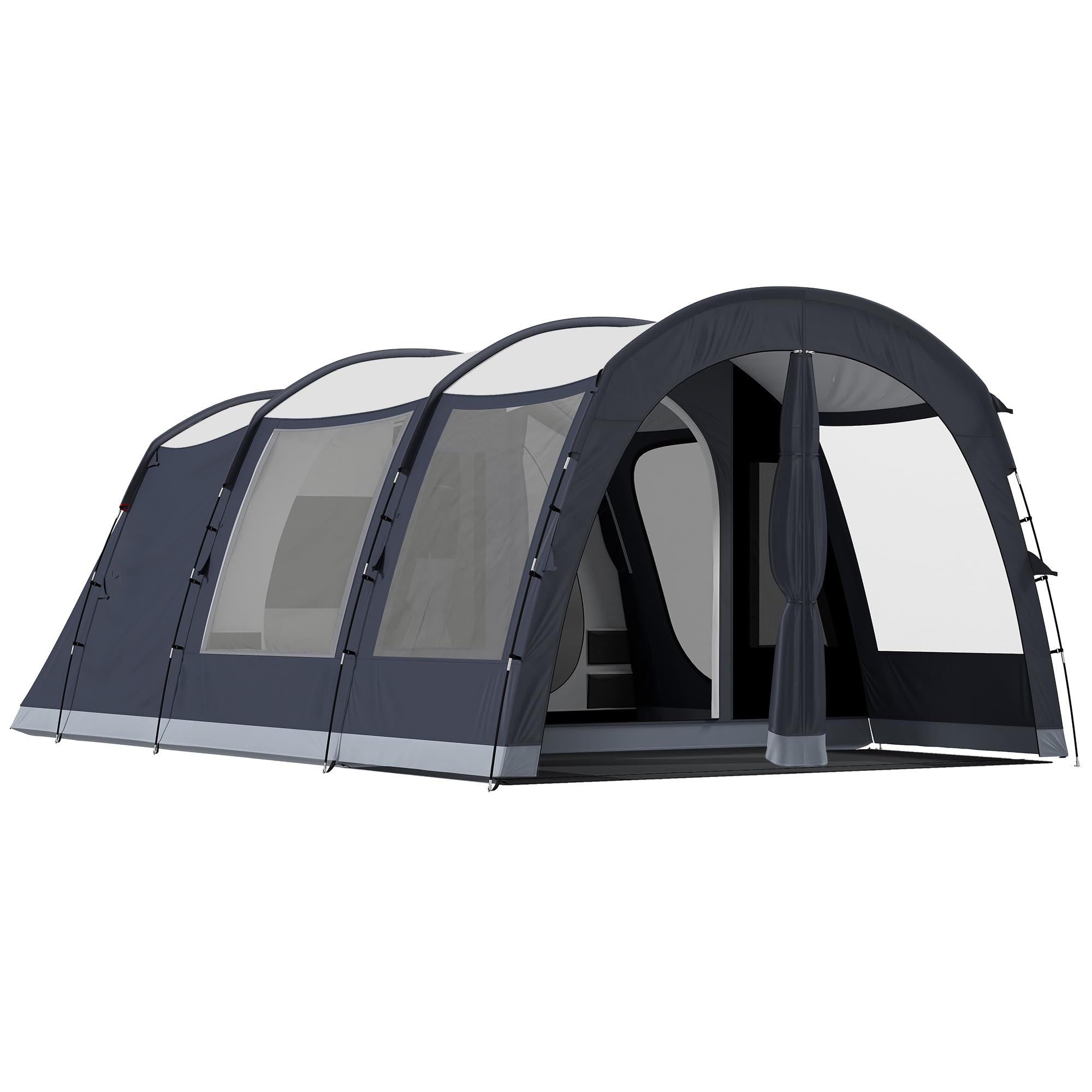 Outsunny Tenda Campeggio a Tunnel per 2-4 Persone Alta 210cm con 2 Stanze, Tenda da Campeggio Familiare Impermeabile 3000mm con 3 Porte, 6 Finestre, Gancio, Borsa Trasporto, per Trekking, Blu Navy