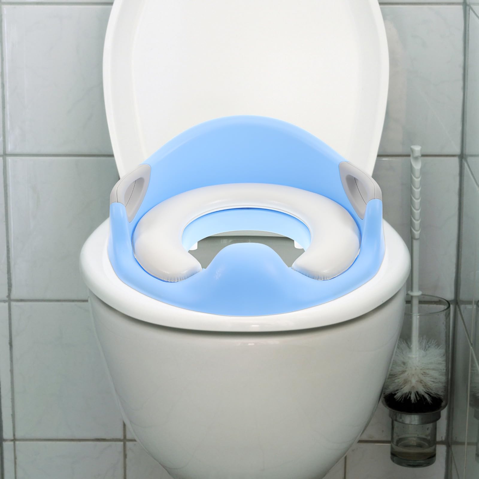 Sedile Riduttore Wc, Cuscino in PU Blu, Manici Grandi Antiscivolo, Aiuta Vasino e L’Autonomia in Bagno