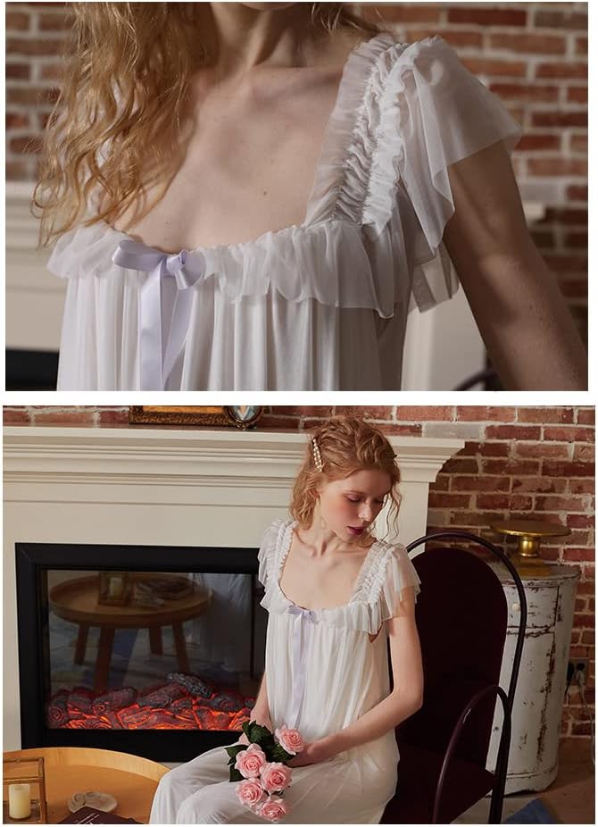 Womens' Summer Victorian Nightgown Babydoll Chemises Sleepwear Sheer Nightdress Bridal Nighty Pajamas - Image 5