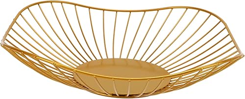 Frutero de alambre de metal, cesta de frutas de alambre dorado, diseño de hoja de loto, cuenco de frutas para encimera de cocina, tazón de fruta de