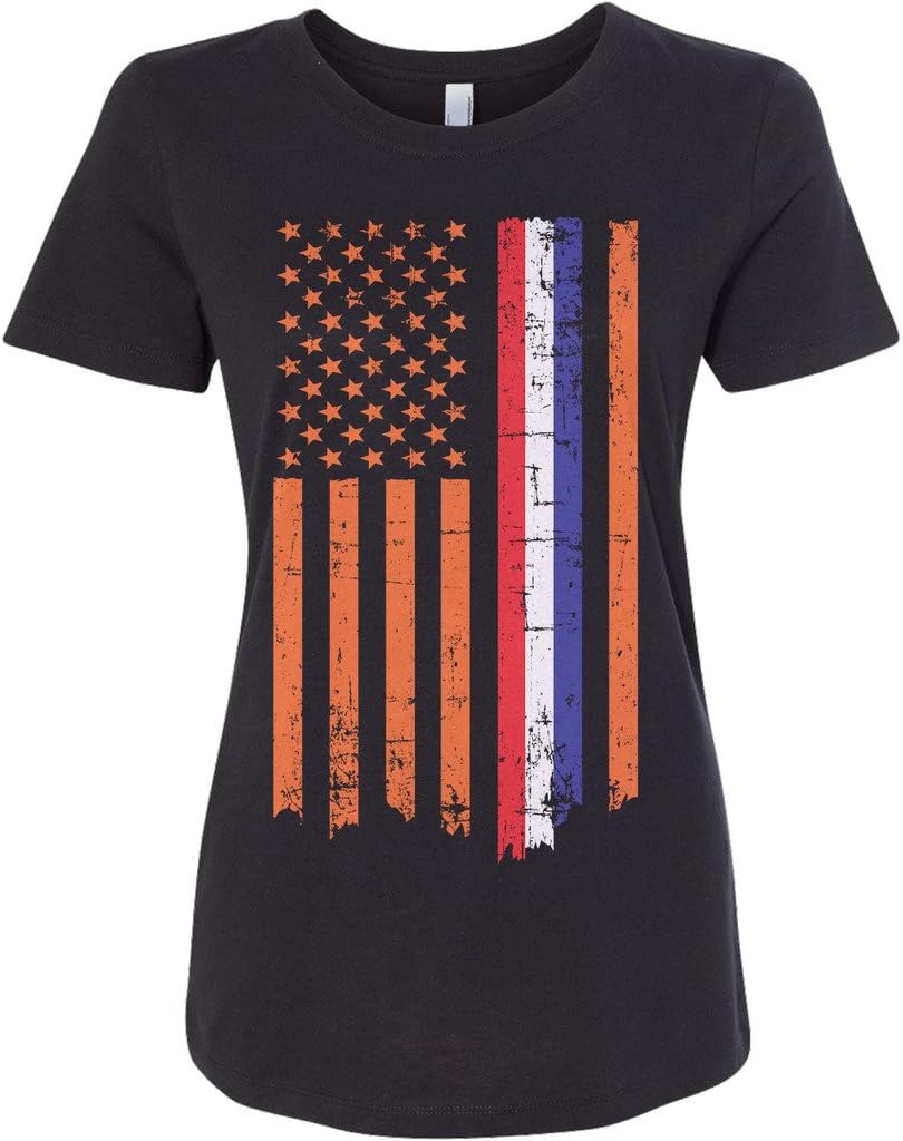 Threadrock Women's Netherlands USA Dutch American Flag Fitted T-Shirt