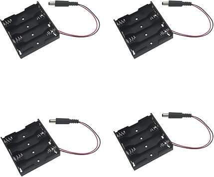 4 Pcs 4xAA Power Box 6V Black Battery Pack Holder Case Box with DC Plug Barrel Jack Connector for Wireless Camera Halloween LED Light Strip