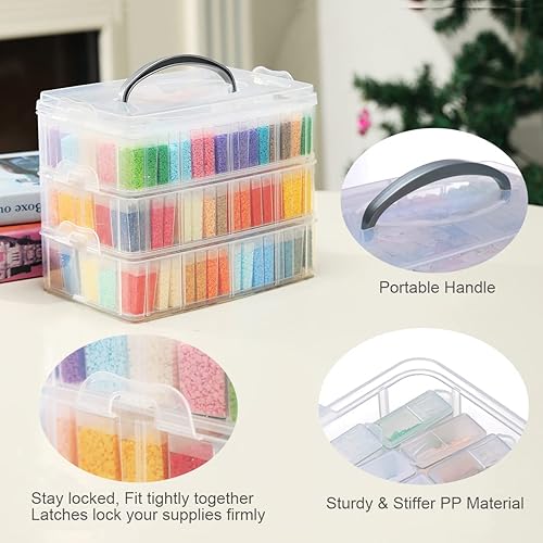 Miniatura 3 de Douorgan Contenedores de almacenamiento de pintura de diamantes de 3 niveles, organizador de cuentas portátil y caja de almacenamiento apilable,