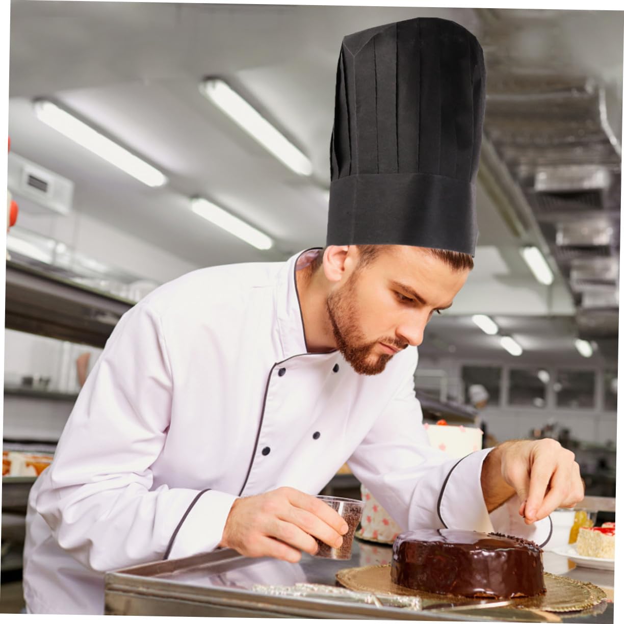 ORFOFE 20 Piezas Sombrero de Cocinero Desechable Gorro de Cocina Anti-Manchas Ecológico y Biodegradable para Chefs y Catering