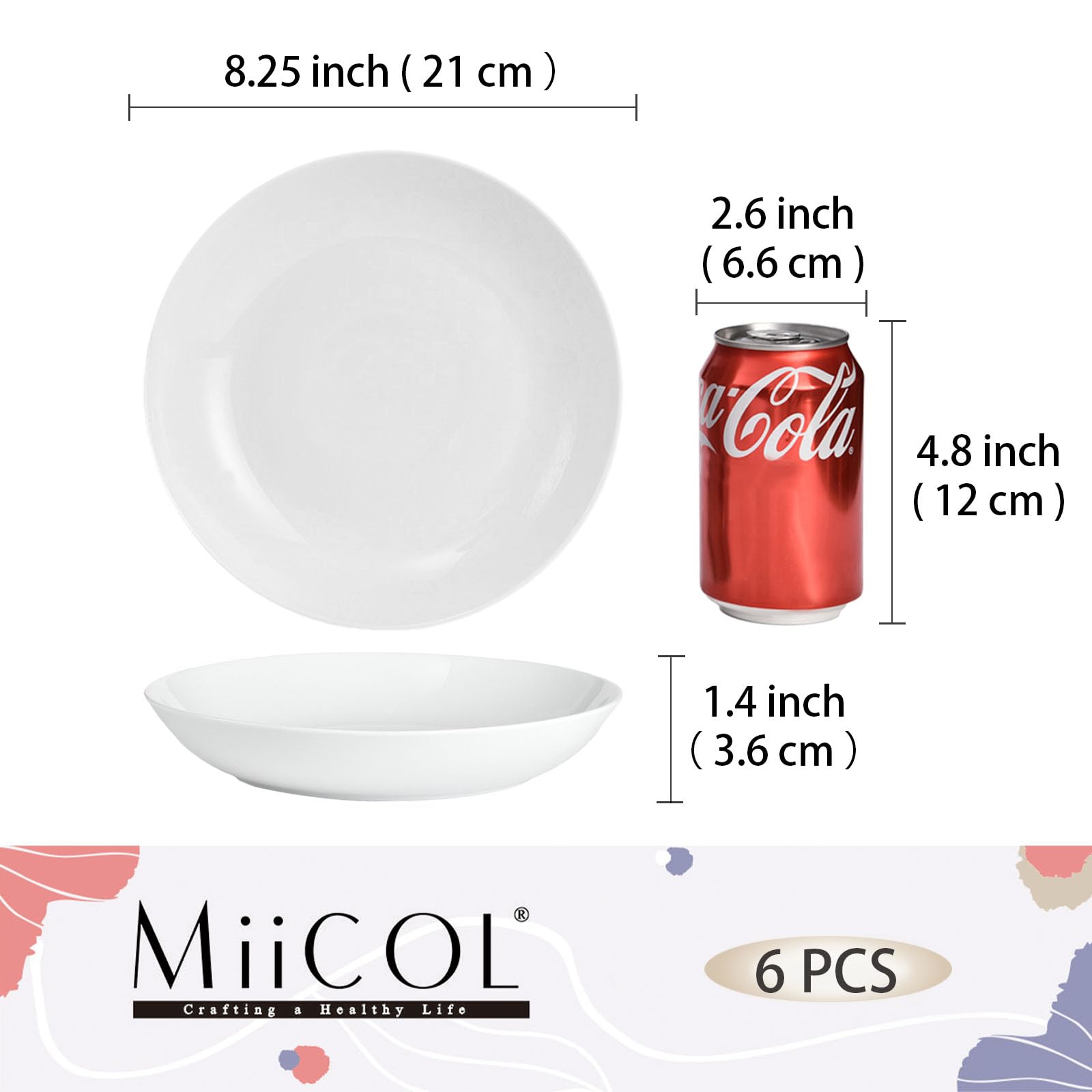 Miicol Lot de 6 Assiettes Creuses en Céramique Blanche, 800 ml Assiettes à Pâtes Profondes, Idéales comme Bol à Ramen ou Saladier pour Céréales et Fruits, Compatible Lave-vaisselle & Micro-ondes