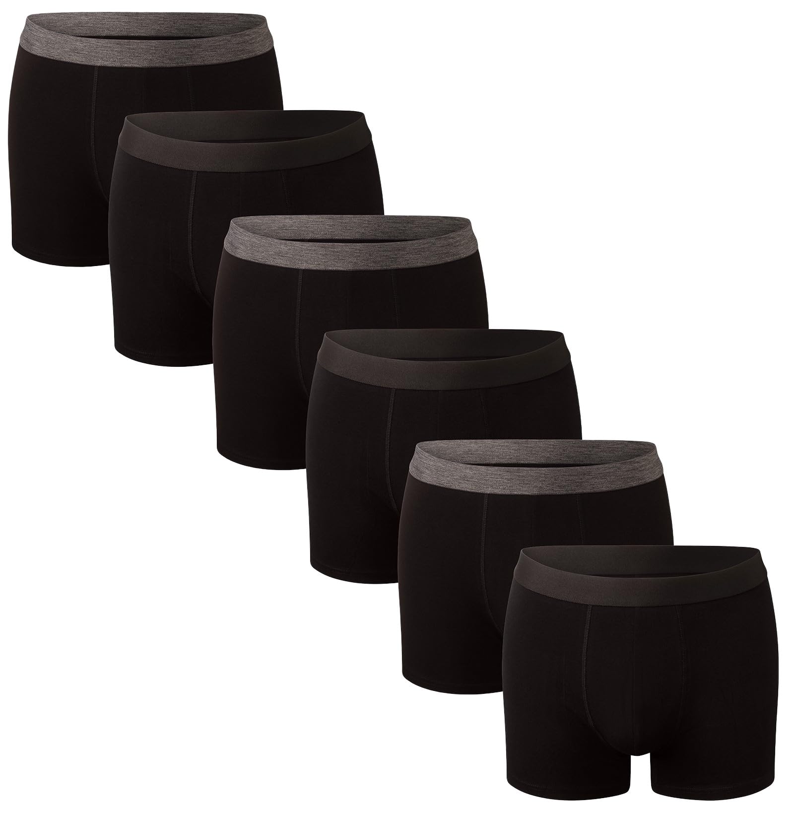 Bonjour Men's Black Fitted Hipsters Boxers (6 Pk) Boxer Shorts For Multipack With Elastic Waistband | Cotton Rich, Comfortable Underwear