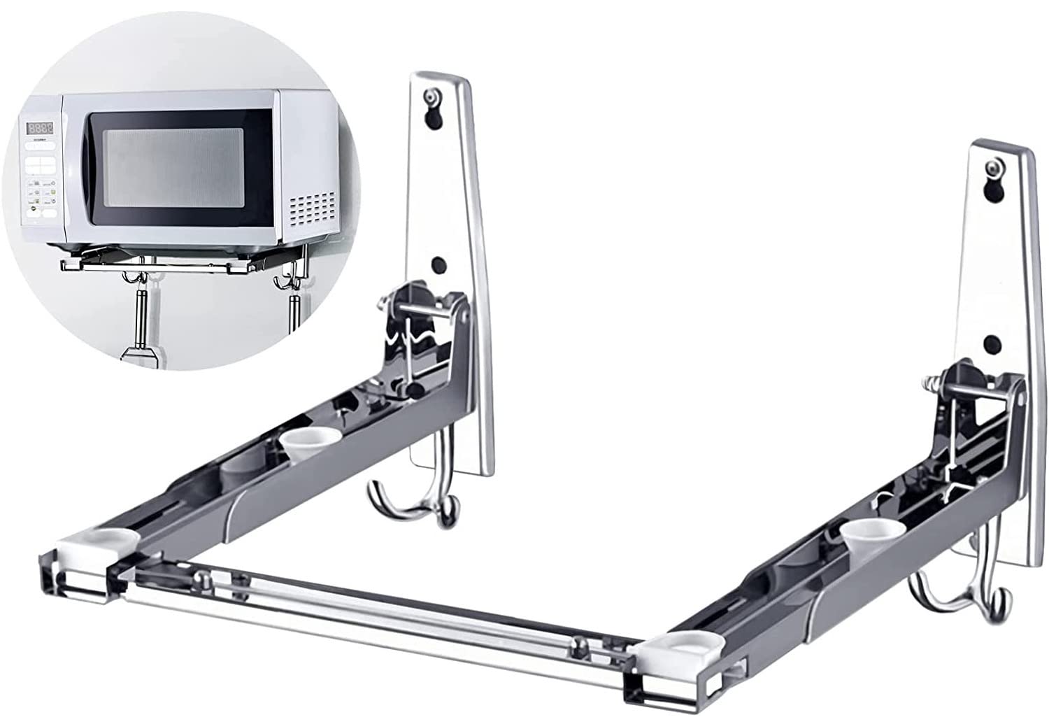 Microwave Oven Wall Mount Bracket, Foldable Stretch Rack For Oven, 304 Stainless Steel Shelf Holder, Stand With Hooks, Load 100 Lb