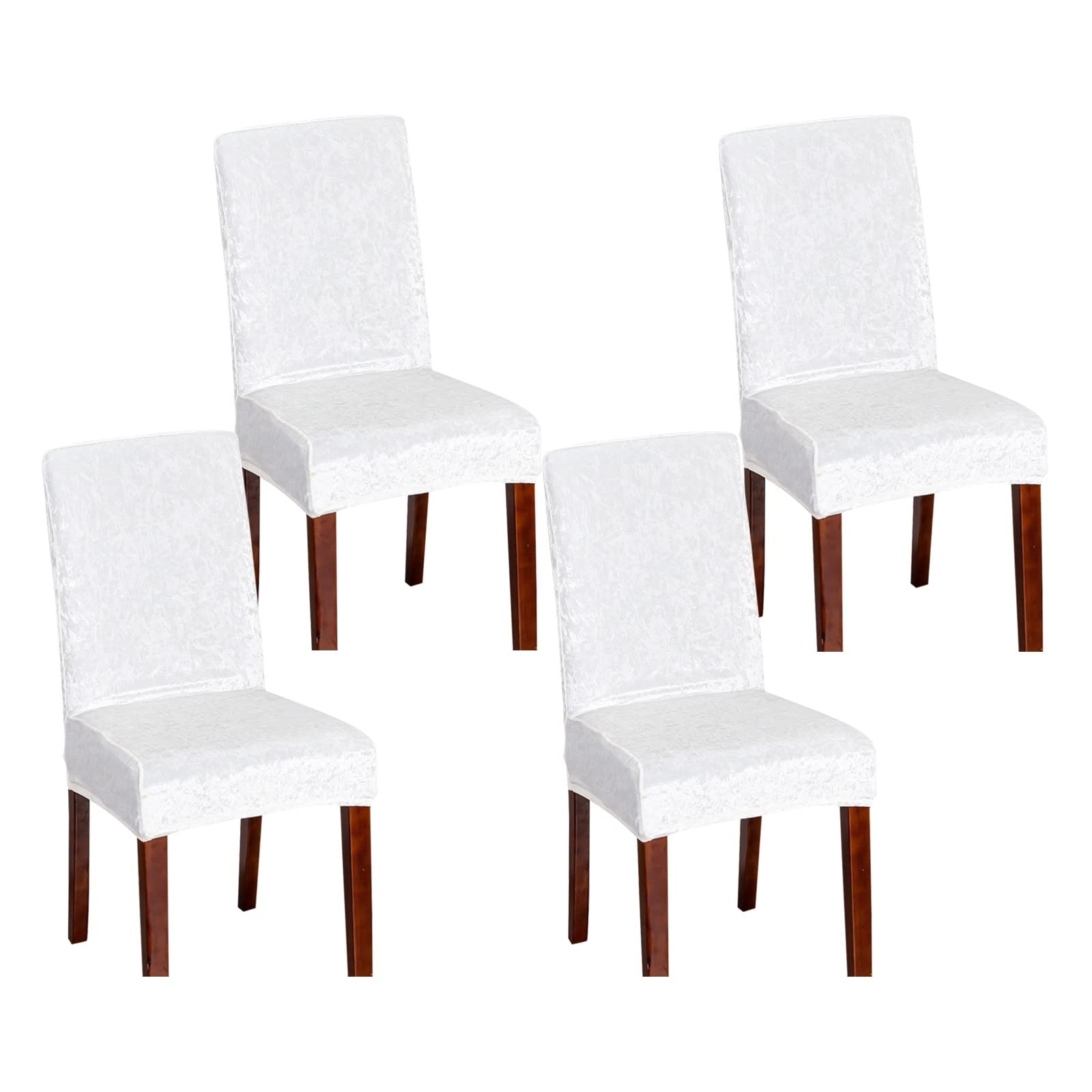 Housses de chaises 4 pièces KnSam en velours blanc unie pour salle à manger