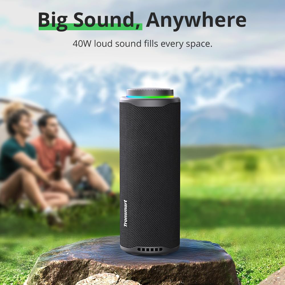 Tronsmart T8 Altavoz Portátil Bluetooth 40W, Luces Led, Protección Agua IPX7, Graves Potentes con Sonido Stereo de Alta Fidelidad, Speaker Inalámbrico con EQ para Camping, Ciclismo, Interior, Exterior