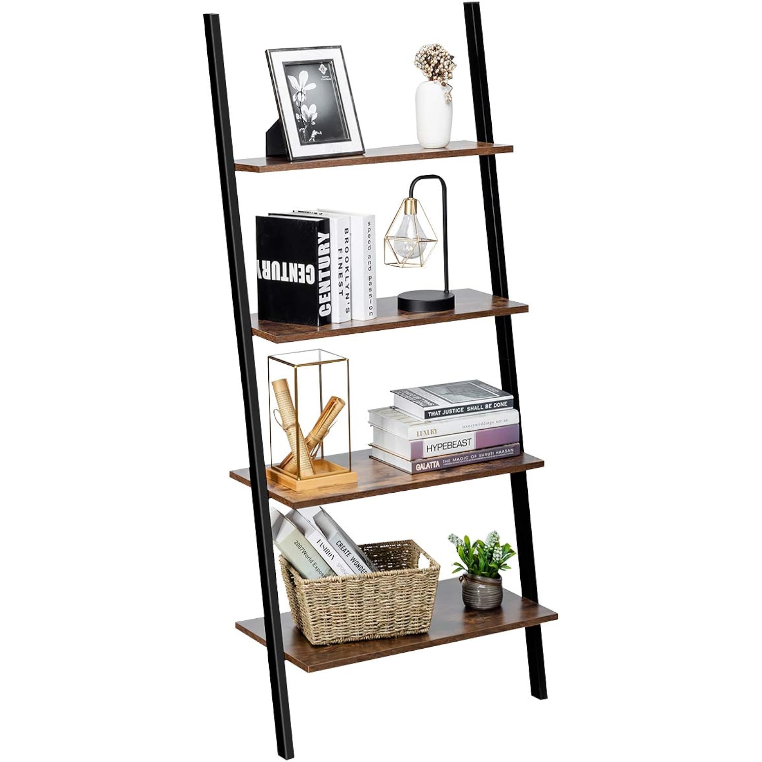 Amazon.com: Tangkula Industrial 4-Tier Ladder Shelf, Against The Wall ...