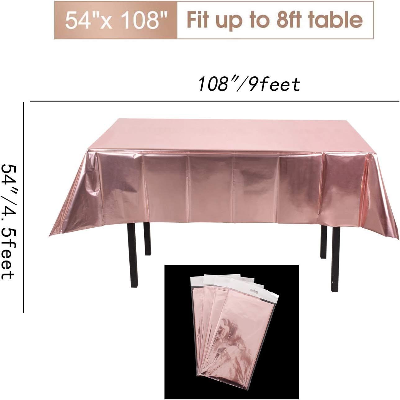 OUGOLD 1Pack Rose Gold Foil Tablecloth Table Cover 54 x 108 Inch Shiny Plastic Tablecloth Table Cloth Party Tablecovers for Rose Gold Party Table Decoration