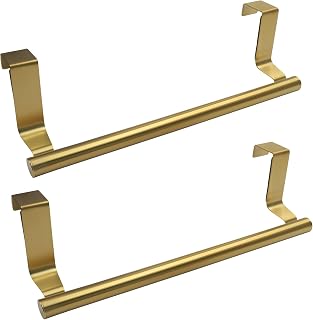 Hitefu 2 Pack Stainless Steel Over Cabinet Towel Holder, Gold | Universal Fit, For Dish Towels, Kitchen Organization, Cabinet Doors