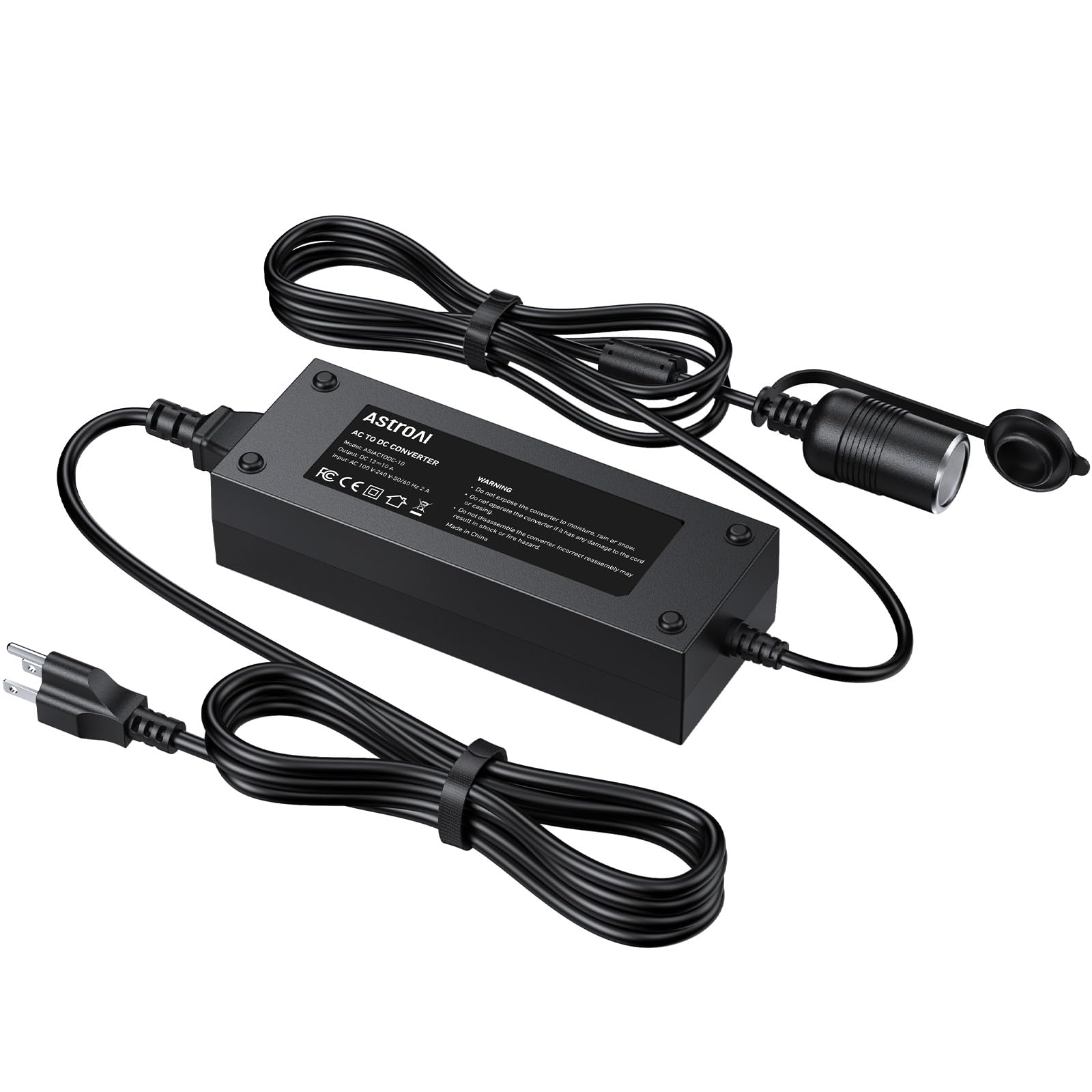 AstroAI AC to DC Converter 10A/120W/7.78FT/110V to12V Converter, Car Cigarette Lighter Adapter, AC/DC Power Supply Adapter Transformer for Inflator, Car Refrigerator, and Other Car Devices