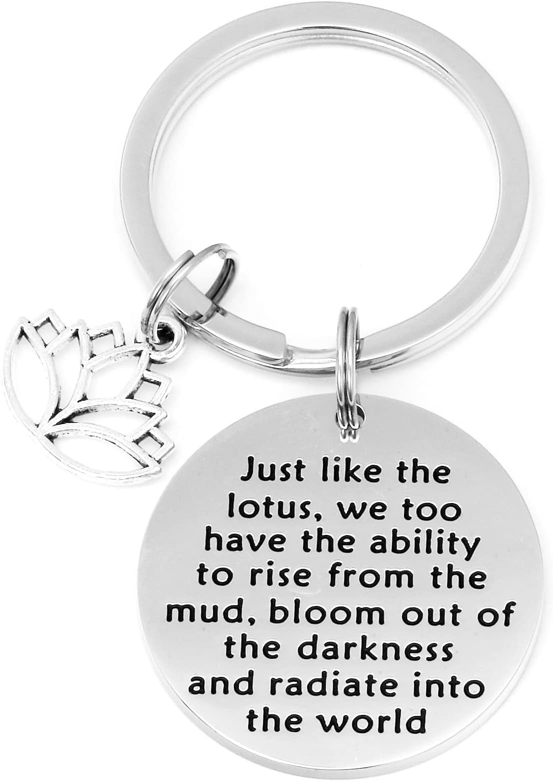 Lotus Flower Keychain Buddhist Jewelry Inspirational Quotes Encouragement Gift Yoga Karma Inspired Lovers
