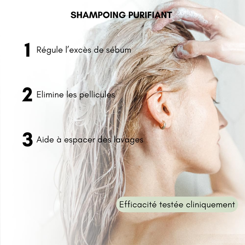 Juste Paris Routine naturelle complète pour cheveux gras - Shampoing cheveux gras - Apres shampoing - Masque purifiant - Fabriqués en France