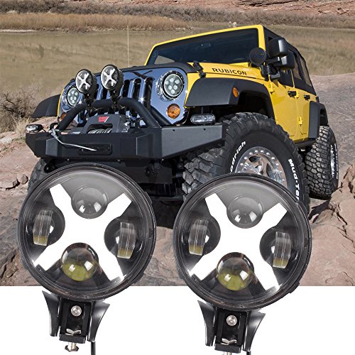 BENAI 2pcs 6" inch LED Spotlights 60W Round Work Lamps 12V24V Headlight for Jeep 4x4 4WD Offroad with X Angle Eyes