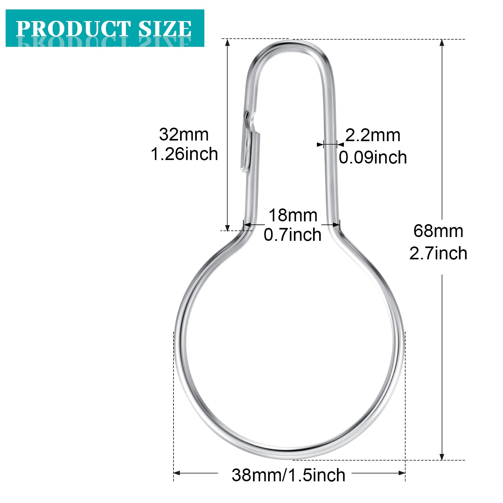 Queekay Ganci per tenda da doccia in metallo, pratici e riutilizzabili, per bagno, camera da letto, cucina, applicazioni domestiche (argento, 60 pezzi)