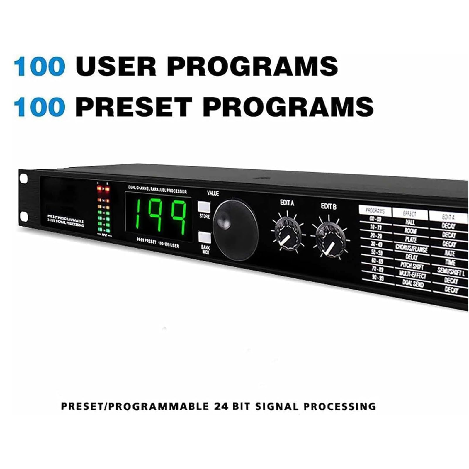 Procesador De Audio Profesional, Ecualizador Gráfico, Procesamiento De Señal Programable De 24 bits, 99 Programas Preestablecidos, Memoria para 199 Efectos De Sonido, Reverberación Digital