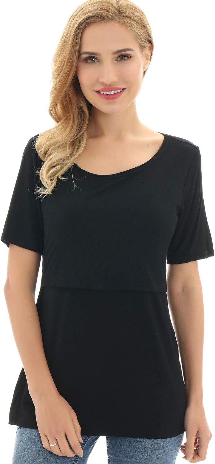 Bearsland Women's 3 Packs Maternity Nursing Tops Short Sleeve Breastfeeding Shirts - Image 2
